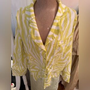 Free People Yellow and White oversized zebra stripe cotton lounge Shirt